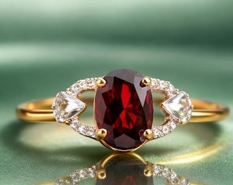 Oval Cut Rubin Jahrestagsring, romantischer roter Stein Versprechensring, Gold filigraner, tiefroter Rubin-Brautring, klassischer ovaler Edelstein-Ring