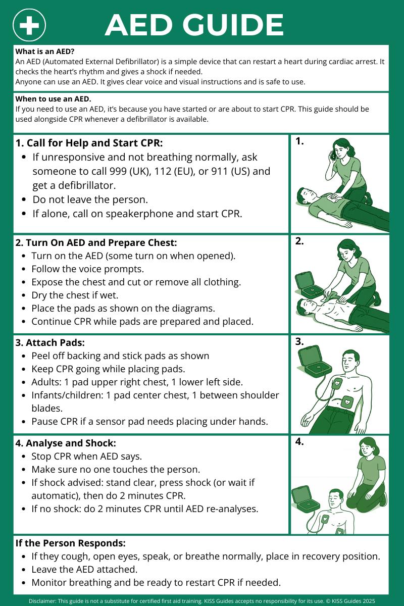 AED Guide First Aid Chart AED Step by Step Defibrillator
