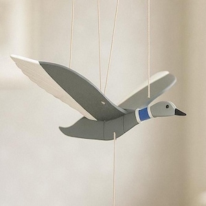 Handmade Wooden Wild Grey Duck Mobile with Moving Wings – Rustic Nature Decor