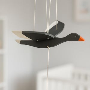 Dark Grey Goose – Wooden Flying Bird Mobile | Handmade Kinetic Nursery Decor | Baltic Waterfowl Gift | Moving Wings |