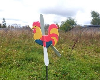 Handmade Wooden Rooster Whirligig – Rustic Kinetic Garden Decor | Farmhouse Bird Gift | Moving Wings Wind Spinner
