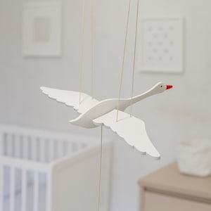 Handmade Wooden White Swan Mobile – Graceful Bird with Moving Wings
