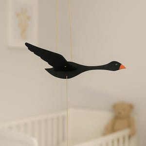 Black Swan Wooden Mobile – Handmade Flying Bird with Moving Wings | Elegant Nursery or Home Decor | Kinetic Baltic Art