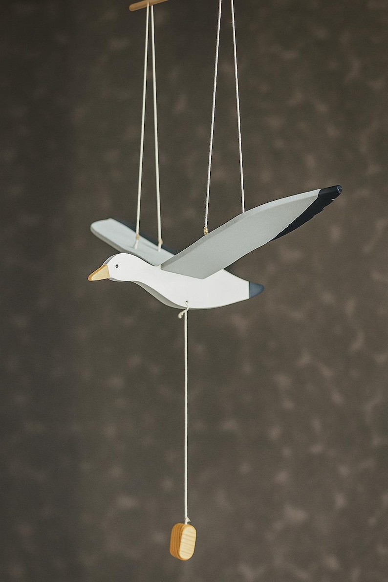 White Duck Mobile – Handmade Wooden Flying Bird | Kinetic Nursery Decor ...