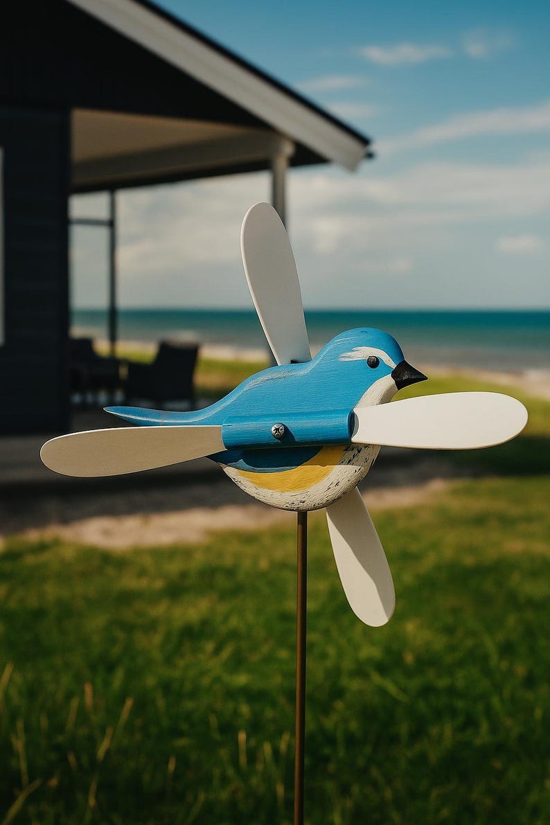 Handmade Wooden Bluetail Whirligig – Kinetic Garden Bird Decor With ...