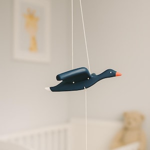 3D Dark Grey Mallard Mobile – Wooden Flying Bird Decor | Handmade Baltic Goose with Moving Wings | Eco Nursery or Porch Accent