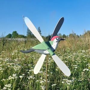 Handmade Wooden Woodpecker Whirligig – Kinetic Garden Bird Decor with Moving Wings