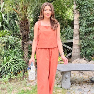 Linen Cotton Two Piece Set Pure Linen Tangeine Seeleveless Coords Set Cotton Linen Set Relaxed Summer Outfit Timeless Natural Linen Clothing