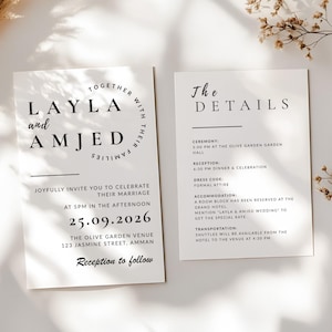 Editable Minimalist Wedding Invitation, Invitation Template, Canva Template, RSVP Cards, Modern Wedding, Minimalist Invite, Invitation Suite