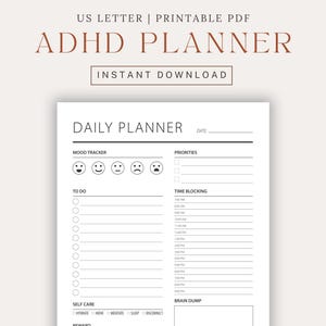 ADHD Daily Planner Printable, Daily Planner, Printable Planner, Focus Planner, Digital Planner, Adhd Planner, Minimalist Planner, Brain Dump