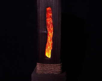 Handmade Burnt Wood Lamp with Ember Glow – One of a Kind Rustic Ambient Light, Sculptural Driftwood Decor, Dark Aesthetic Lamp