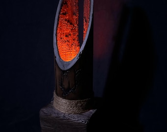 Ember Rift – Burning Wood Lamp