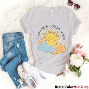 Comfort Colors Sun Graphic T Shirt, Good Vibes Summer Tee, Oversized Boho Hippie Style, Soft Cotton Cloud and Sun Design,