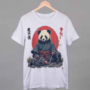 T-shirt unisexe kimono panda art japonais, t-shirt souple singes en bambou, haut mignon pour amoureux des animaux, t-shirt de Style asiatique, t-shirt graphique animal