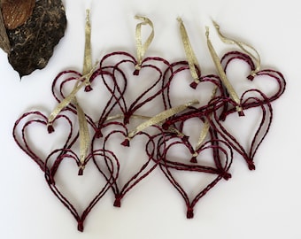 Handmade Straw Hearts Ornaments, Christmas Tree Hanging Décor