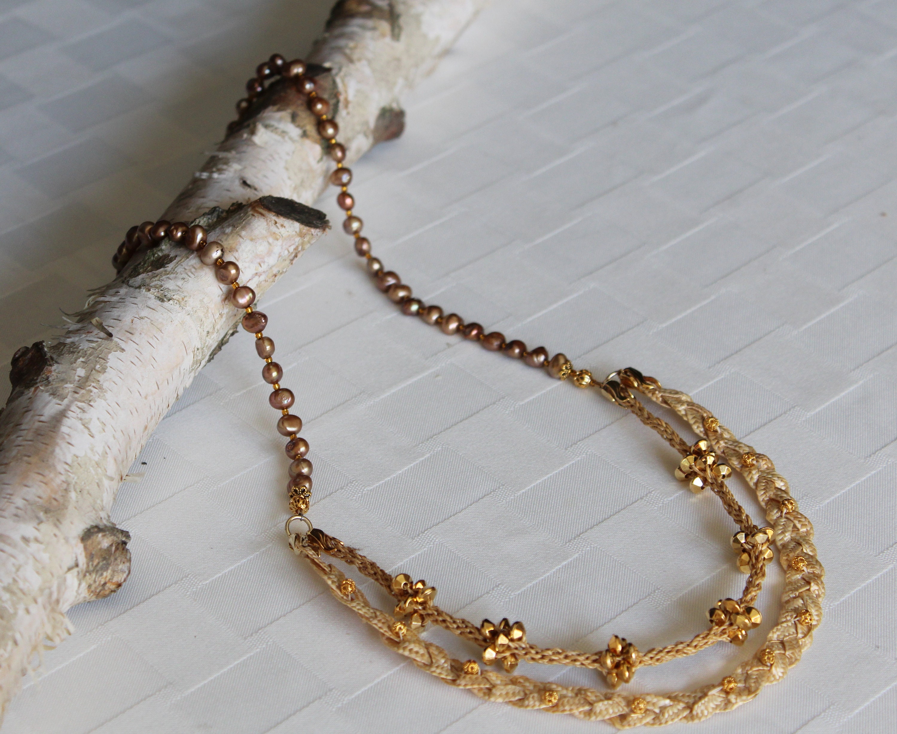Original Handmade Straw Art Necklace With Pearls - Etsy