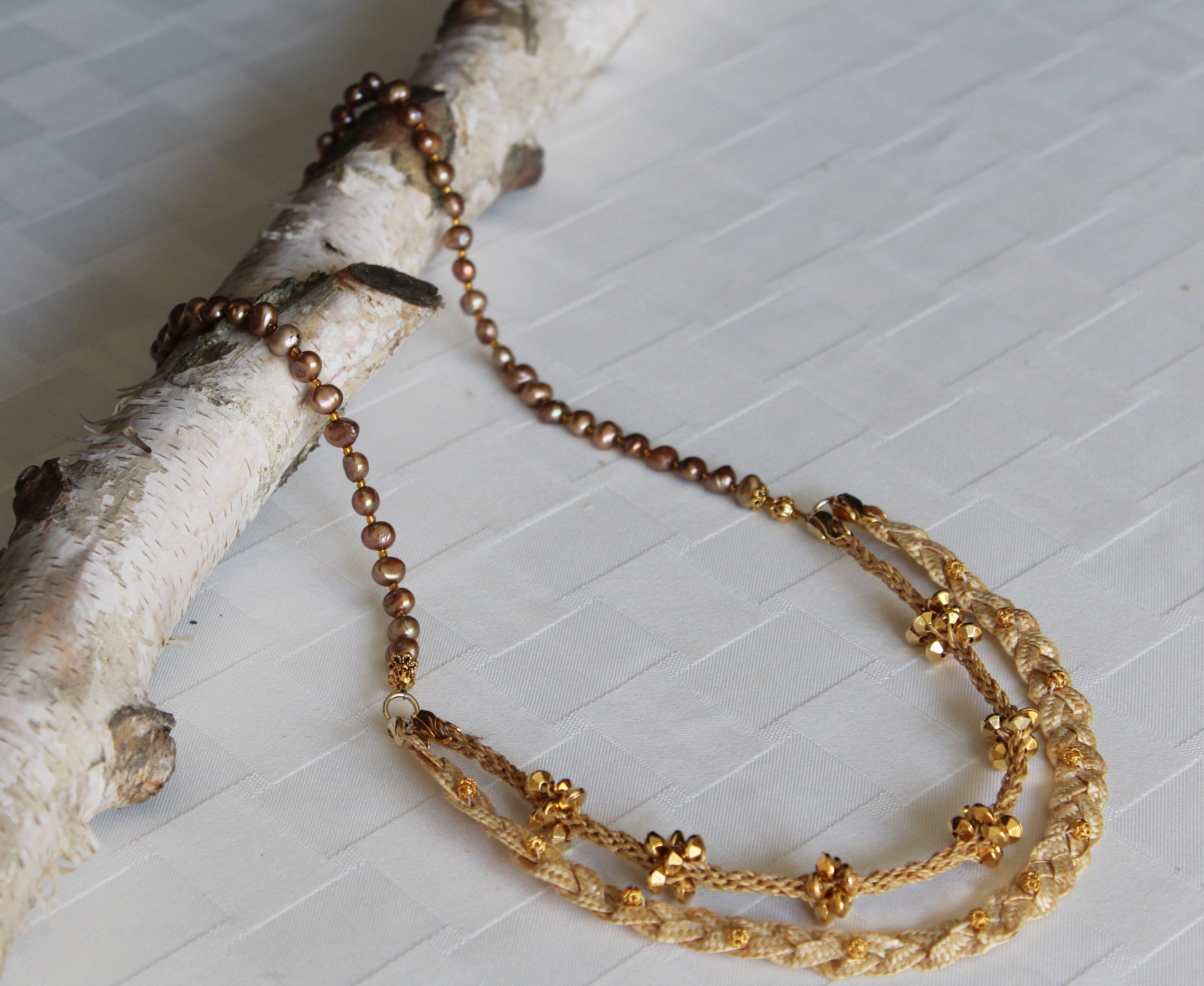 Original Handmade Straw Art Necklace With Pearls Etsy