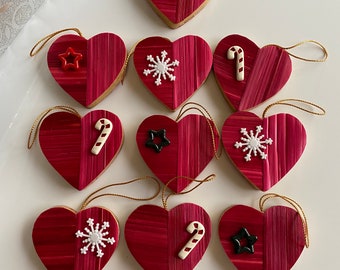 Handmade Christmas Hanging Décor Papier-mâché Hearts Straw Art Ornaments