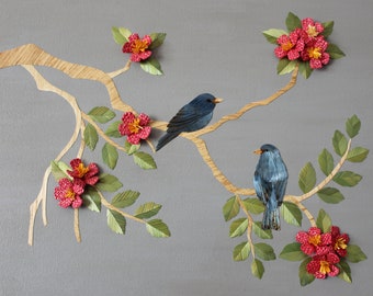 Blue birds Original Straw Art