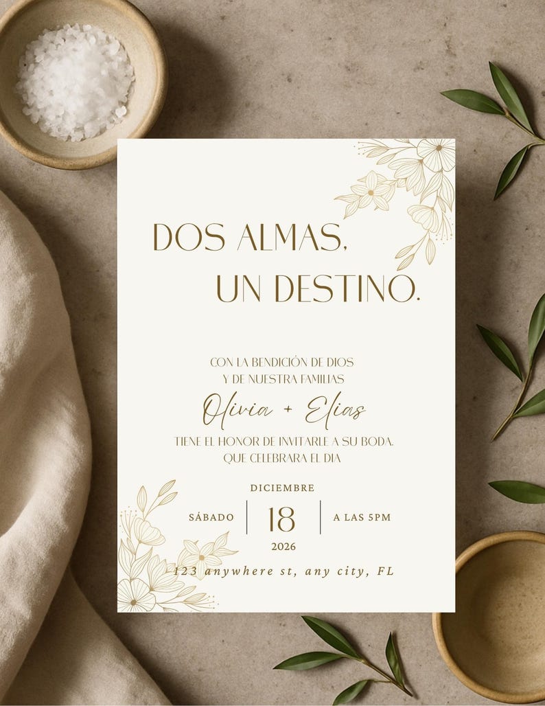 Invitación de Boda Minimalista en Español – Tarjeta Elegante Personalizada, spanish wedding invitation, minimalistic invitaciones