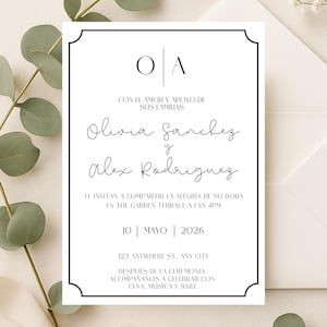 Minimalist Wedding Invitation in Spanish - Elegant Printable PDF