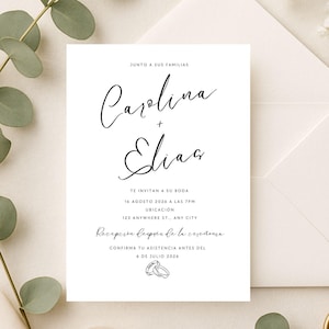 Minimalist Wedding Invitation in Spanish - Elegant Custom PDF Template