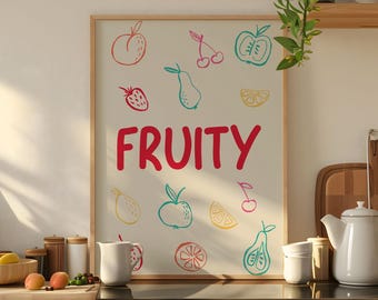 Fruity Print | Hand Drawn Fruit Wall Art | Bold Typography Poster | Digital Download | Printable Artwork | Colorful Kitchen Decor