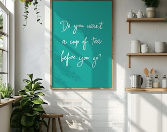 Funny Tea Print: White & Green Kitchen Wall Art (Digital Download)