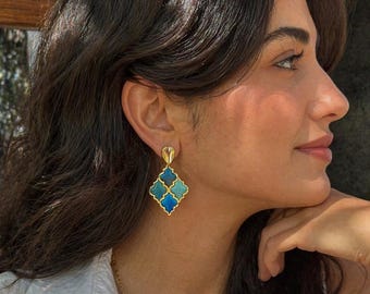 Persian Stained Glass Earrings | Colorful Tile Inspired Jewelry | Lightweight Hypoallergenic Earrings