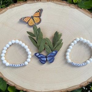 Custom Word Bead Bracelet - Personalized Word Bracelet - Up to 12 Letters - White Gemstone - Gift for Her or Him.