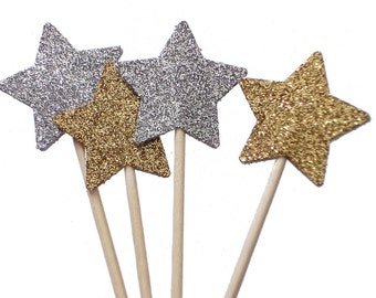 Glitter Star Cupcake Toppers Twinkle Twinkle Little Star Party Picks Prince Princess Graduation Theme Party New Years Eve Decor - No239