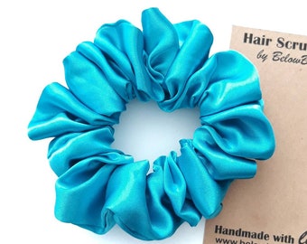 Blue Satin Hair Scrunchie, Spa Party Favor, Bachelorette Favors, Hair Scrunchie Bridesmaid, Mother's Day Gift