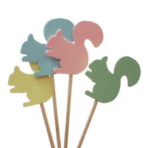 24 Pastel Squirrel Cupcake Toppers, Food Picks, Toothpicks, Food Picks, Appetizer Picks, Birthday Party Decoration No535 image 1