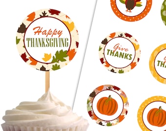 Printable Thanksgiving Cupcake Toppers Give Thanks | Etsy
