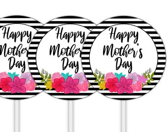 Happy Mothers Day Cupcake Toppers, Printable Tags, Favors, Mother's Day Party Circles, Party Decor, Instant Download DP832