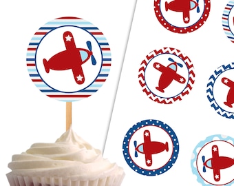 Airplane Cupcake Toppers, Birthday Printable Cupcake Toppers, Baby Shower Airplane Theme Party Decor - Instant Download - DP432