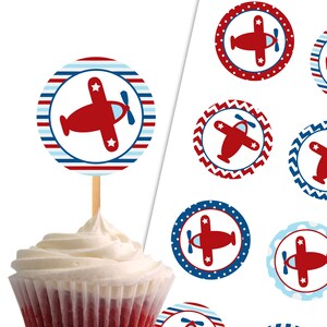 Airplane Cupcake Toppers, Birthday Printable Cupcake Toppers, Baby Shower Airplane Theme Party Decor - Instant Download - DP432