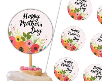 Happy Mothers Day Cupcake Toppers, Printable Tags, Favors, Mother's Day Party Circles, Party Decor, Instant Download DP816