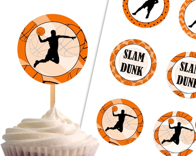 Basketball Cupcake Toppers Birthday Printable Cupcake Etsy