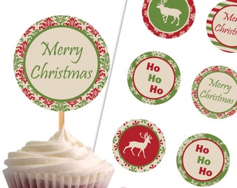 Printable Christmas Cupcake Toppers, Merry Christmas Cupcake Toppers, Party, Tags, Labels - Instant Download - DP545