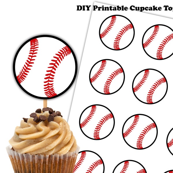 Baseball Cupcake Toppers, Birthday, Printable, Gift Tags, Stickers, Baseball Theme Party Decorations, Sports Toppers, Instant Download DP643