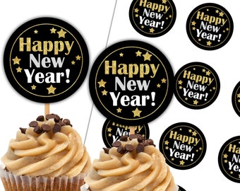 Happy New Year Cupcake Toppers, Printable Cupcake Toppers, New Years Party Decor, Gift Tags, Labels, Hello 2022, Instant Download - DP654