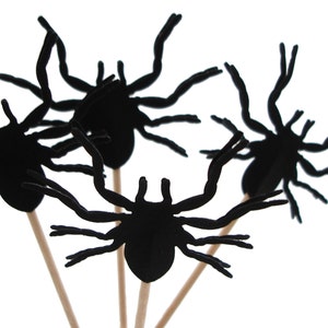 12 Black Tarantula Spider Cupcake Toppers, Halloween Party Decorations No264 image 4