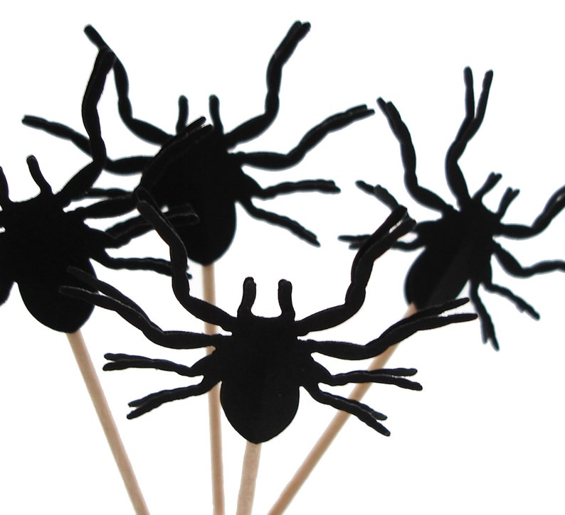 12 Black Tarantula Spider Cupcake Toppers, Halloween Party Decorations No264 image 4