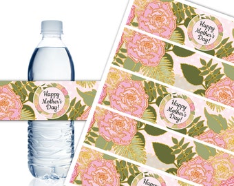 Alles Gute zum Muttertag Wasserflaschenetiketten, Verpackungen, druckbare Etiketten, Muttertag Partydekor, Blumenetiketten, Instant Download - DP925