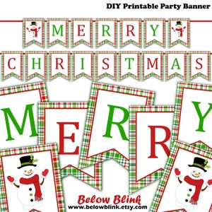 Merry Christmas Banner Printable Christmas Banner Snowman - Etsy