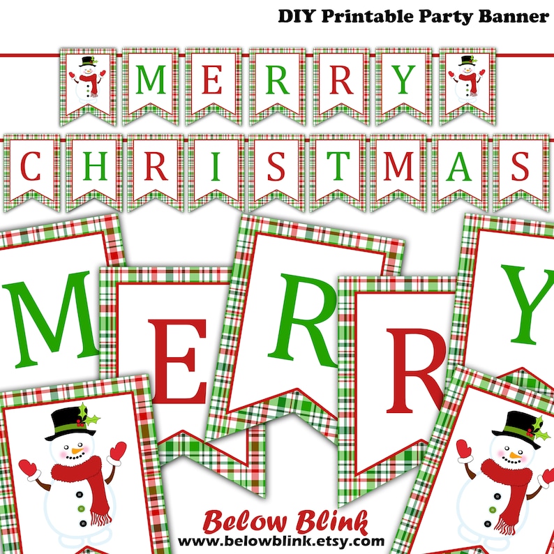 Merry Christmas Banner Printable Christmas Banner Snowman - Etsy