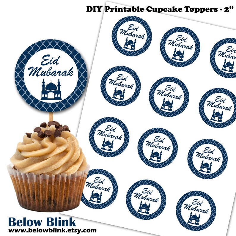 Eid Mubarak Cupcake Toppers Printable Tags Eid Favors Eid