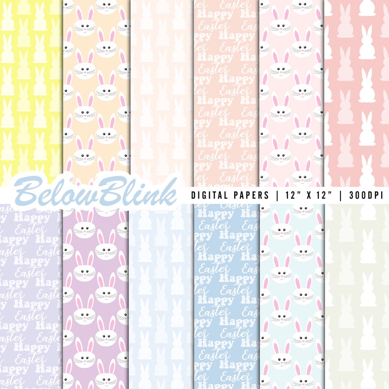 Happy Easter Bunny Digital Paper, Seamless Backgrounds, Easter Scrapbook Paper, Printable Papers, Easter Eggs DP1096 image 1