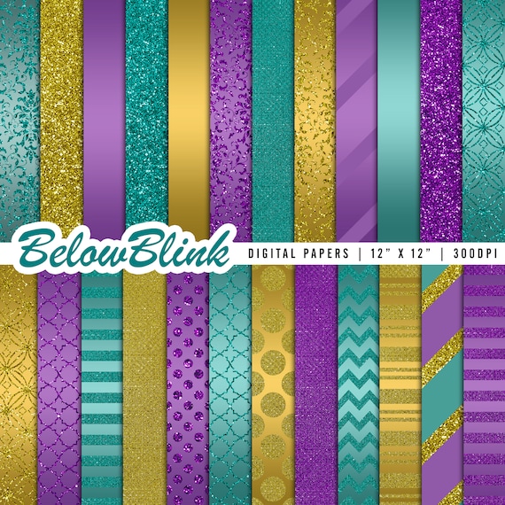 Jasmine Digital Paper Gold Metallic Aladdin Patterns Princess Foil Purple Damask Scrapbook Paper Backgrounds Commercial Use DP904 Il_570xn